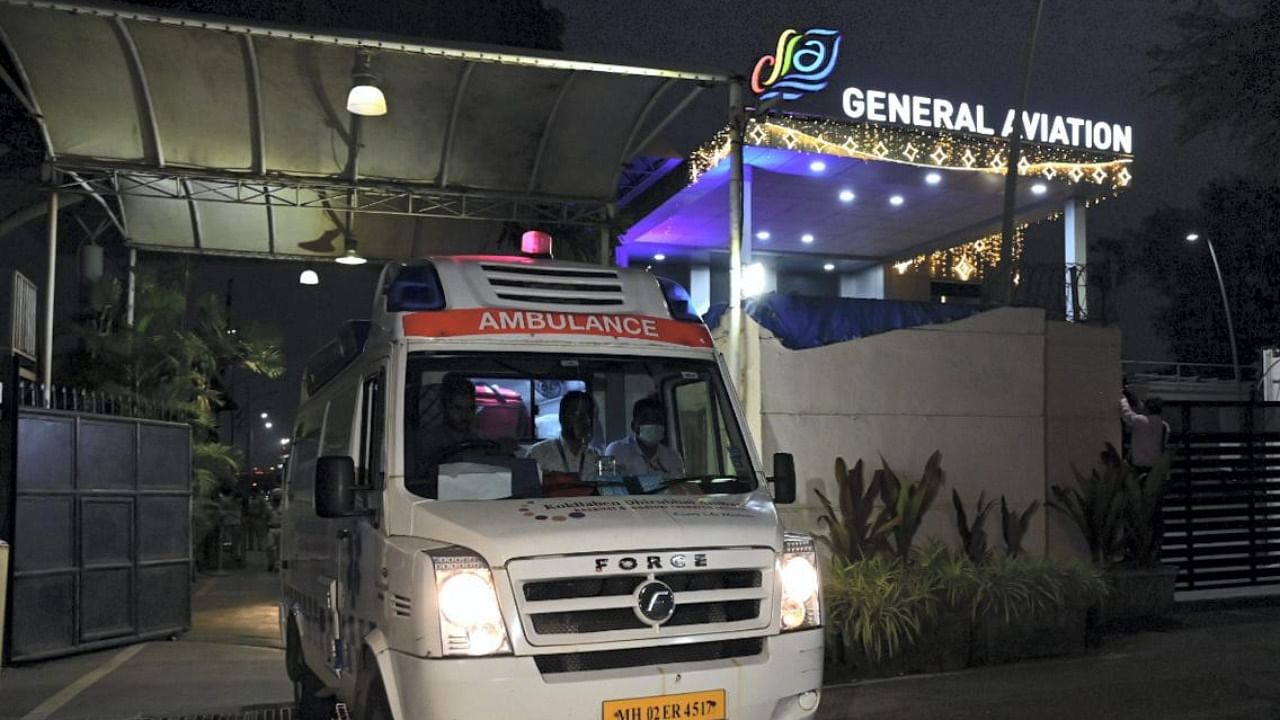An ambulance with cricketer Rishabh Pant leaves the airport for a hospital in Mumbai. Credit: PTI Photo