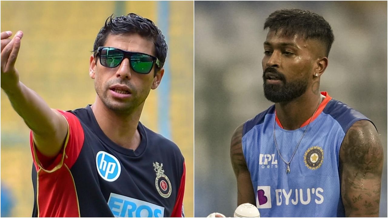 Ashish Nehra(L) and Hardik Pandya. Credit: AFP Photo