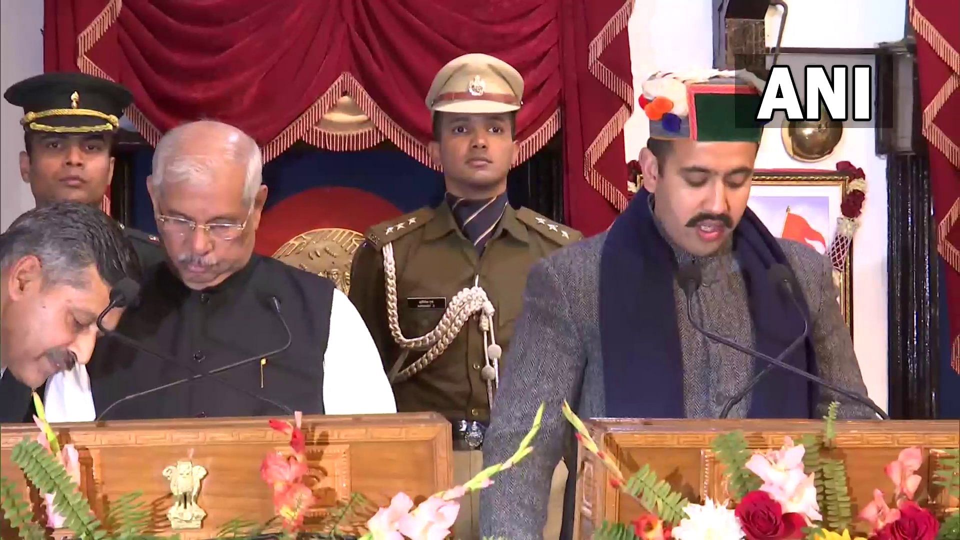 Two-time MLA Vikramaditya Singh from Shimla (Rural) takes oath as minister in the cabinet. Credit: Twitter/@ANI