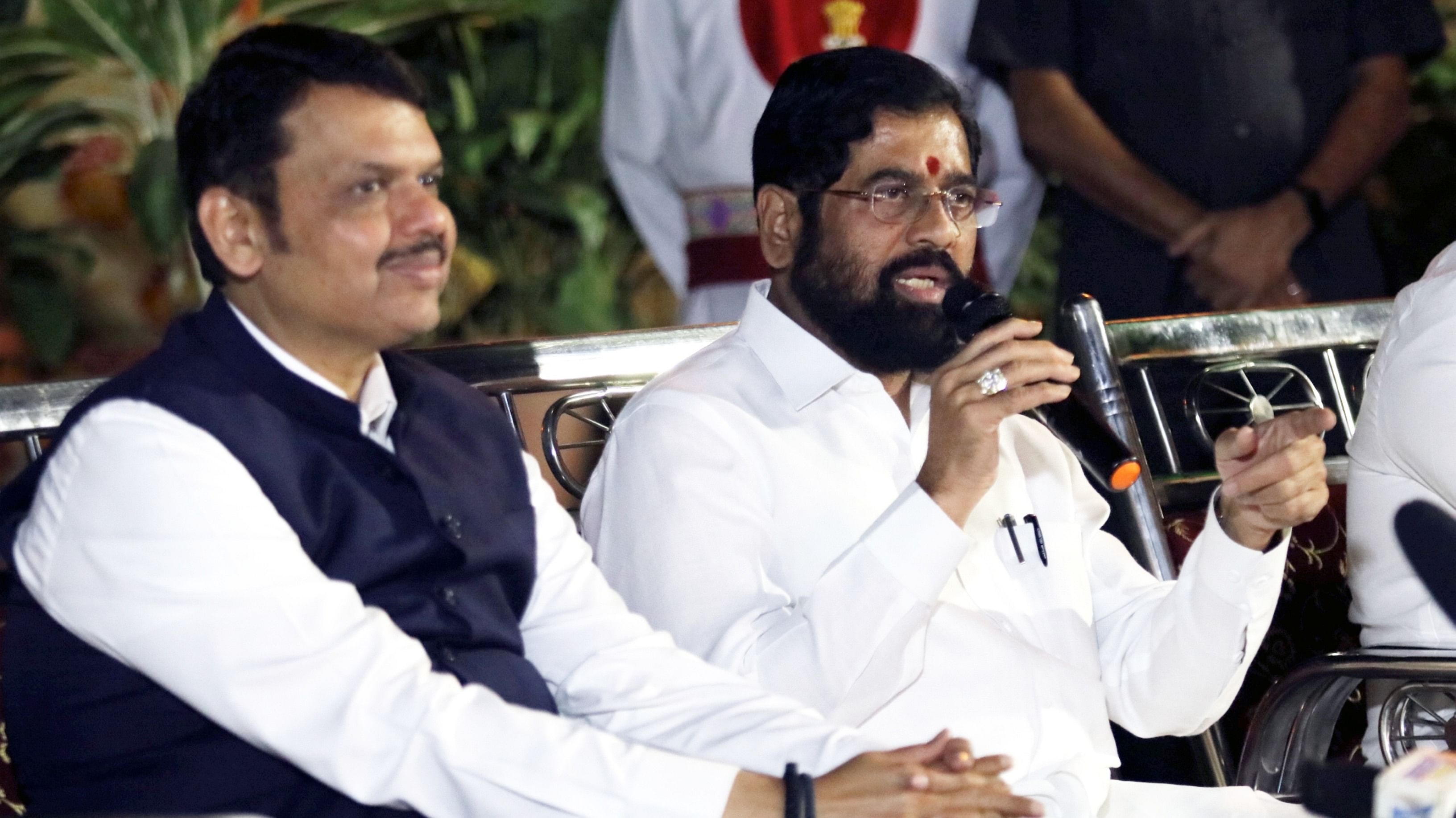 Maharashtra Chief Minister Eknath Shinde (R) and Dy CM Devendra Fadnavis (L). Credit: PTI Photo
