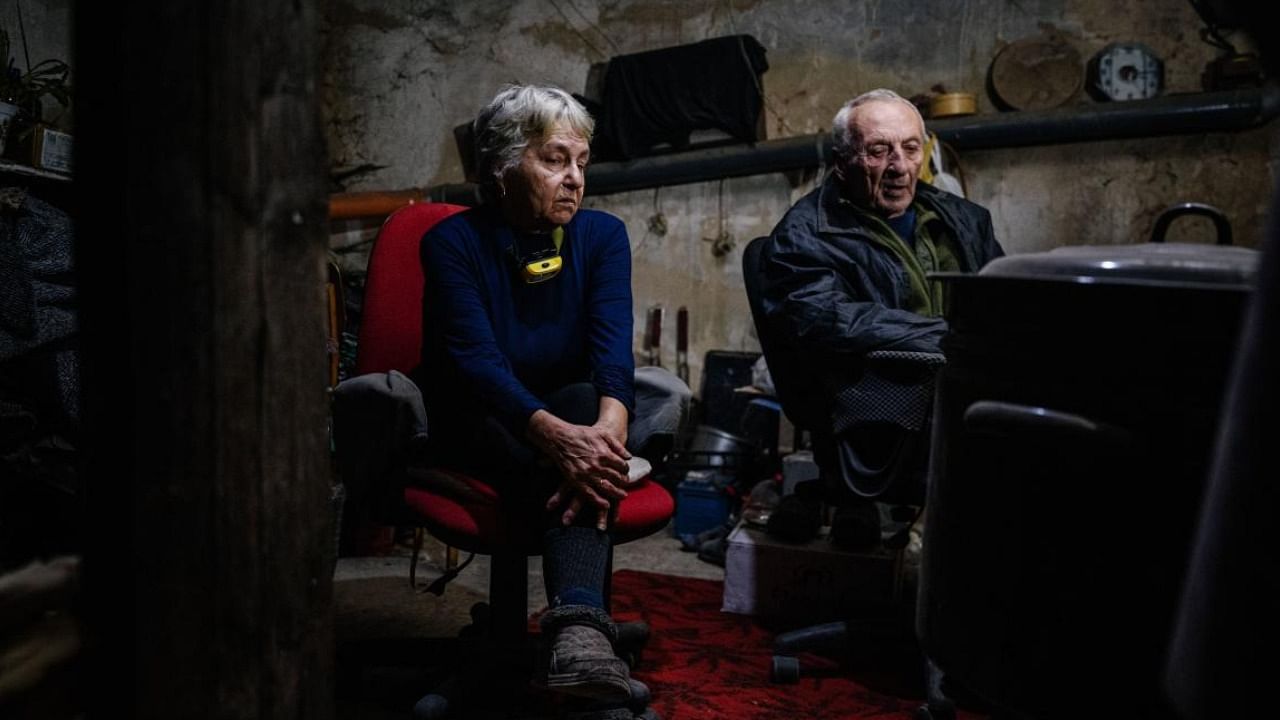 A Ukrainian couple Oleksandr Murenets, 68, and Luidmila Murenets, 66 inside their shelter in Donetsk region of Ukraine. Credit: AFP 
