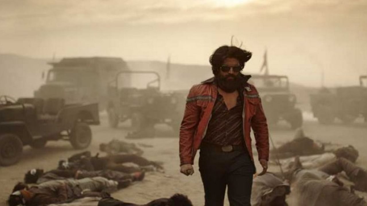 Actor Yash in a scene from KGF-Chapter 2. Credit: Twitter /  @hombalefilms