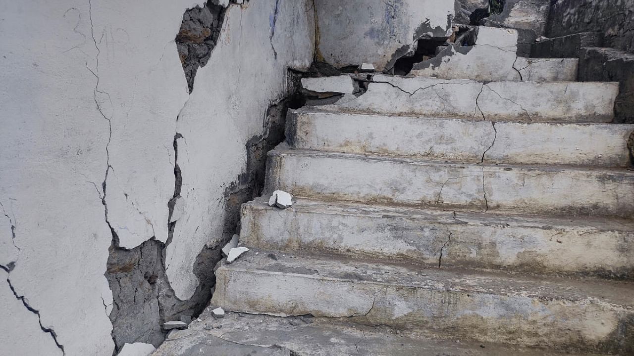 Cracks appear at a house in Joshimath, Monday, January 9, 2023. Credit: PTI Photo