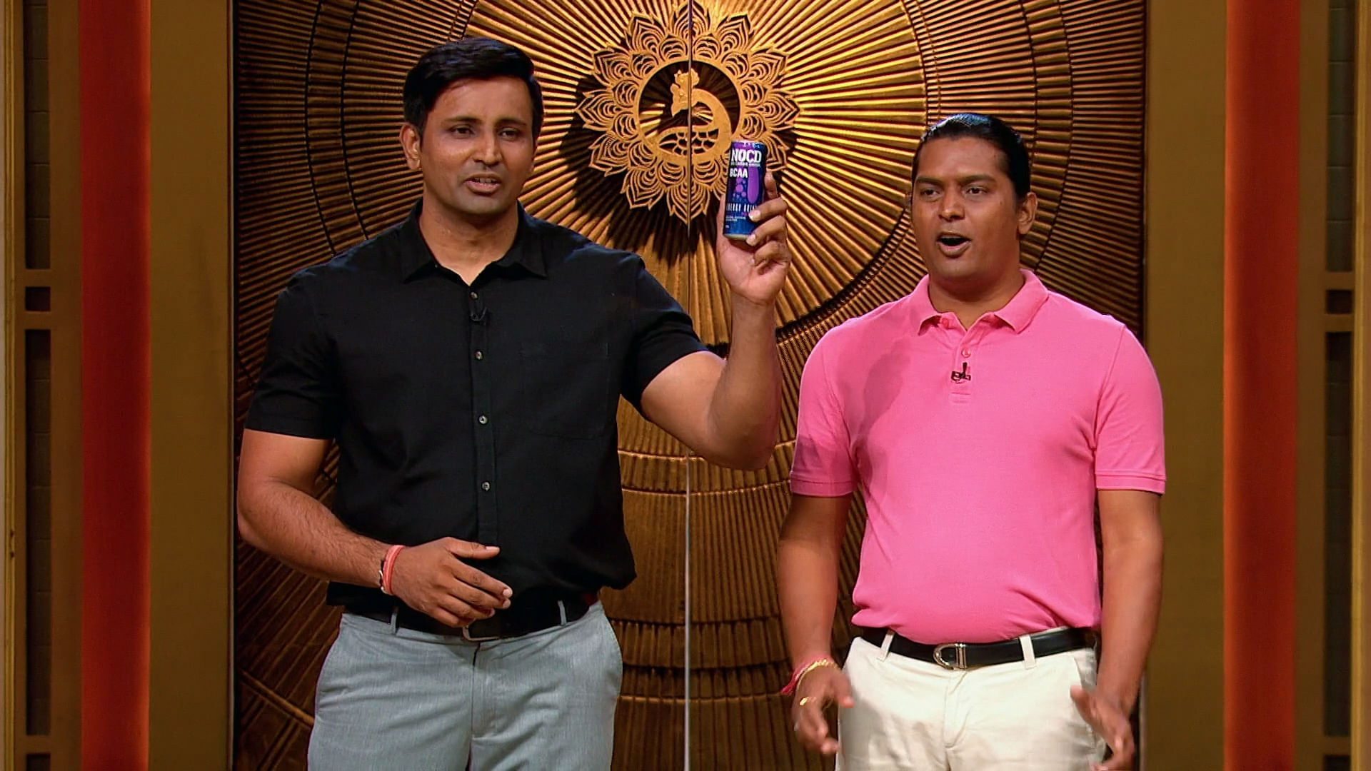 Siddharth Mishra and Vinay Kumar of energy drink startup NOCD. Screengrabs from Shark Tank India. Pics Credit: SET India/YouTube