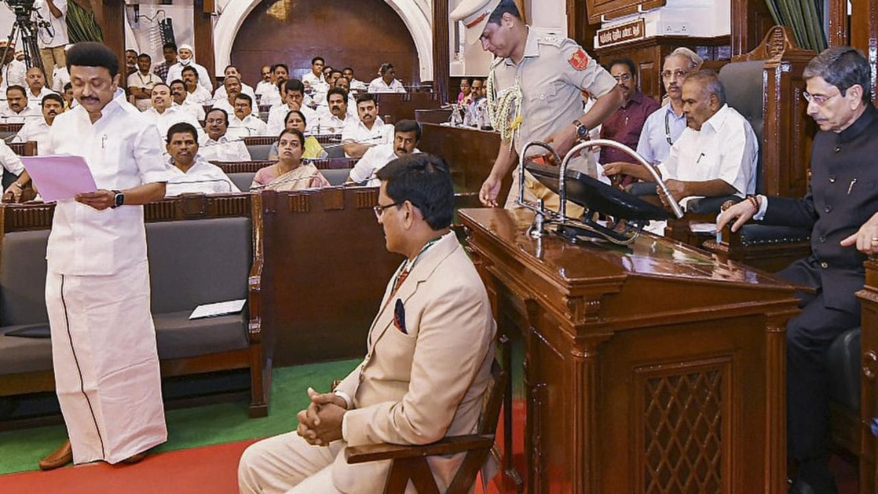 Tamil Nadu Chief Minister MK Stalin speaks during the first session of the year of Tamil Nadu Assembly. Credit: PTI File Photo