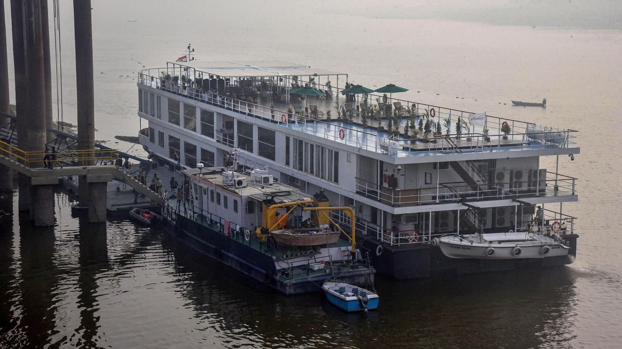 Luxury Cruise MV Ganga Vilas ahead of its flagging off by Prime Minister Narendra Modi on Jan. 13, in Varanasi, Tuesday, Jan. 10, 2023. Credit: PTI Photo