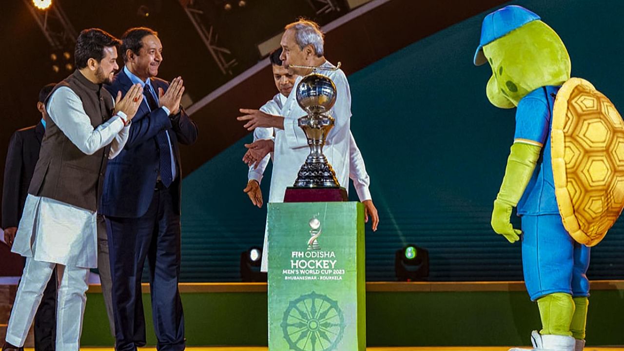 Union Minister Anurag Thakur with Odisha Chief Minister Naveen Patnaik at the FIH Hockey World Cup Opening Ceremony, in Cuttack, Wednesday, Jan. 11, 2023. Credit: PTI Photo