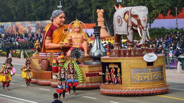 Karnataka tableau on the Rajpath during the 73rd Republic Day Parade 2022. Credit: PTI Photo