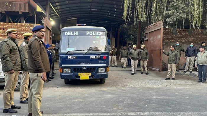 Men accused in Kanjhawala road accident case being taken to custody after being produced before the Rohini court, in New Delhi, Thursday, Jan. 5, 2023. Credit: PTI Photo