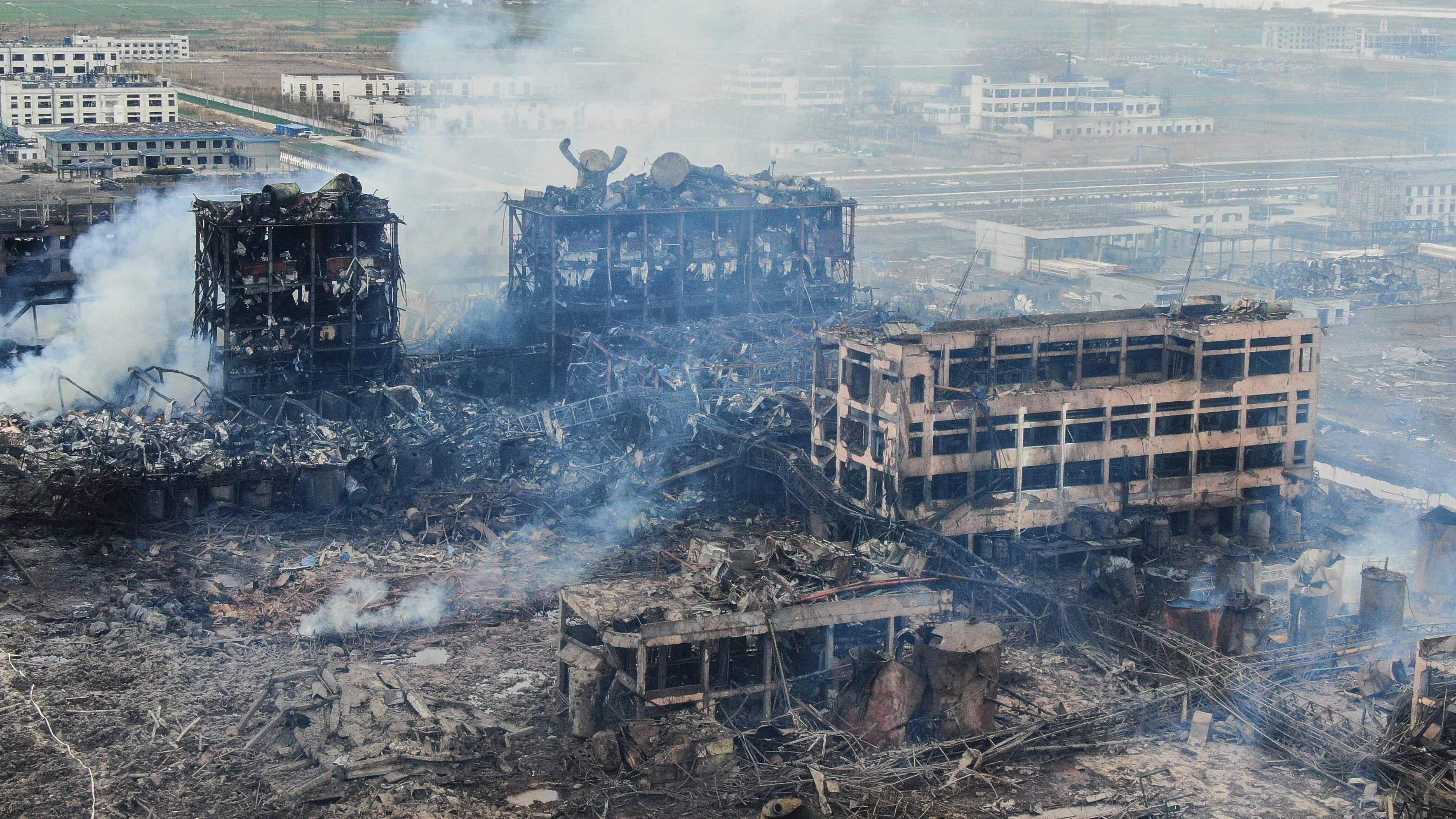 This file picture taken on March 22, 2019 shows an aerial view of damaged buildings after an explosion at a chemical plant in Yancheng in China's eastern Jiangsu province. Credit: AFP Photo