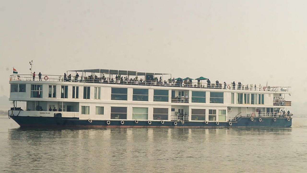  People aboard the world's longest river cruise MV Ganga Vilas after it was flagged off by Prime Minister Narendra Modi during a ceremony, in Varanasi, Friday, Jan. 13, 2023. Credit: PTI Photo