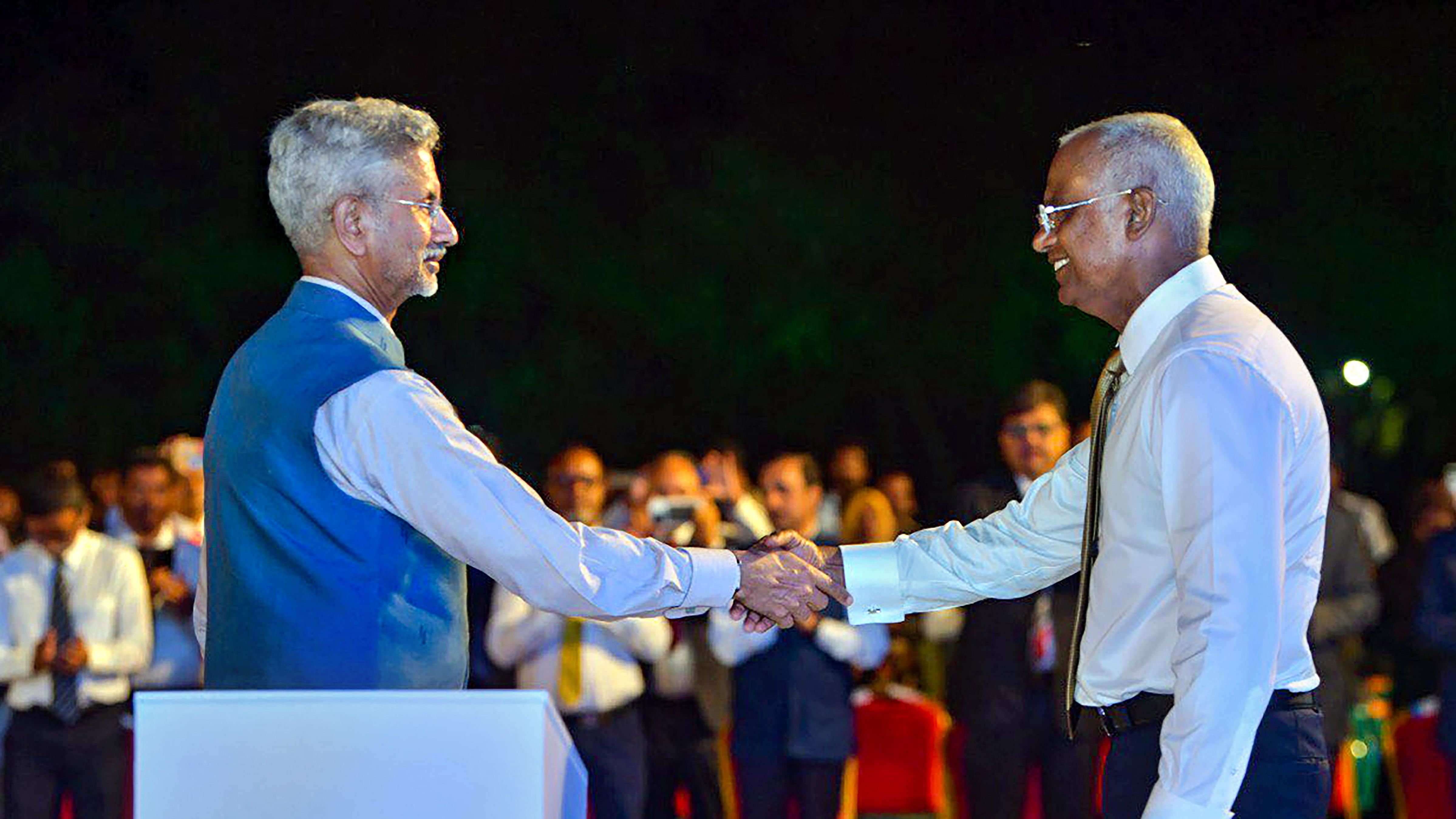 External Affairs Minister S. Jaishankar with Maldives President Ibrahim Mohamed Solih. Credit: PTI Photo