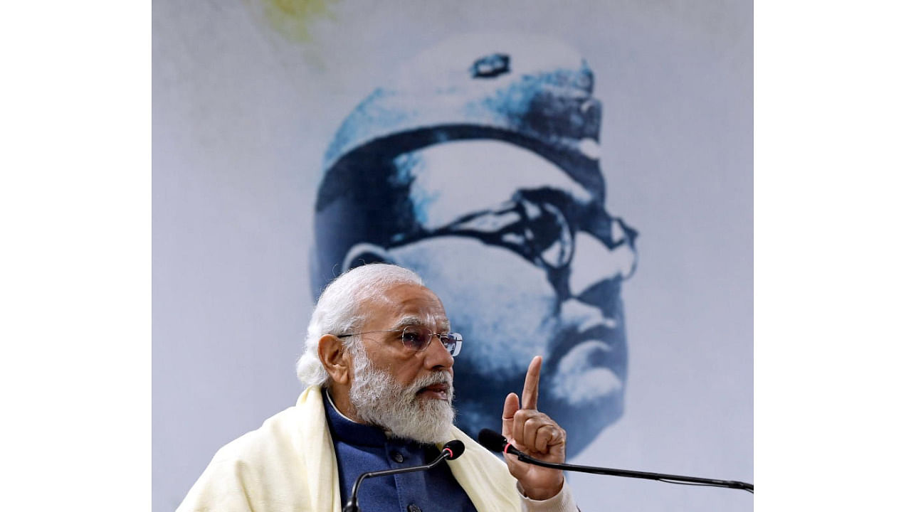 File photo of PM Modi addressing a gathering at birth anniversary of Netaji Subhas Chandra Bose. Credit: PTI 