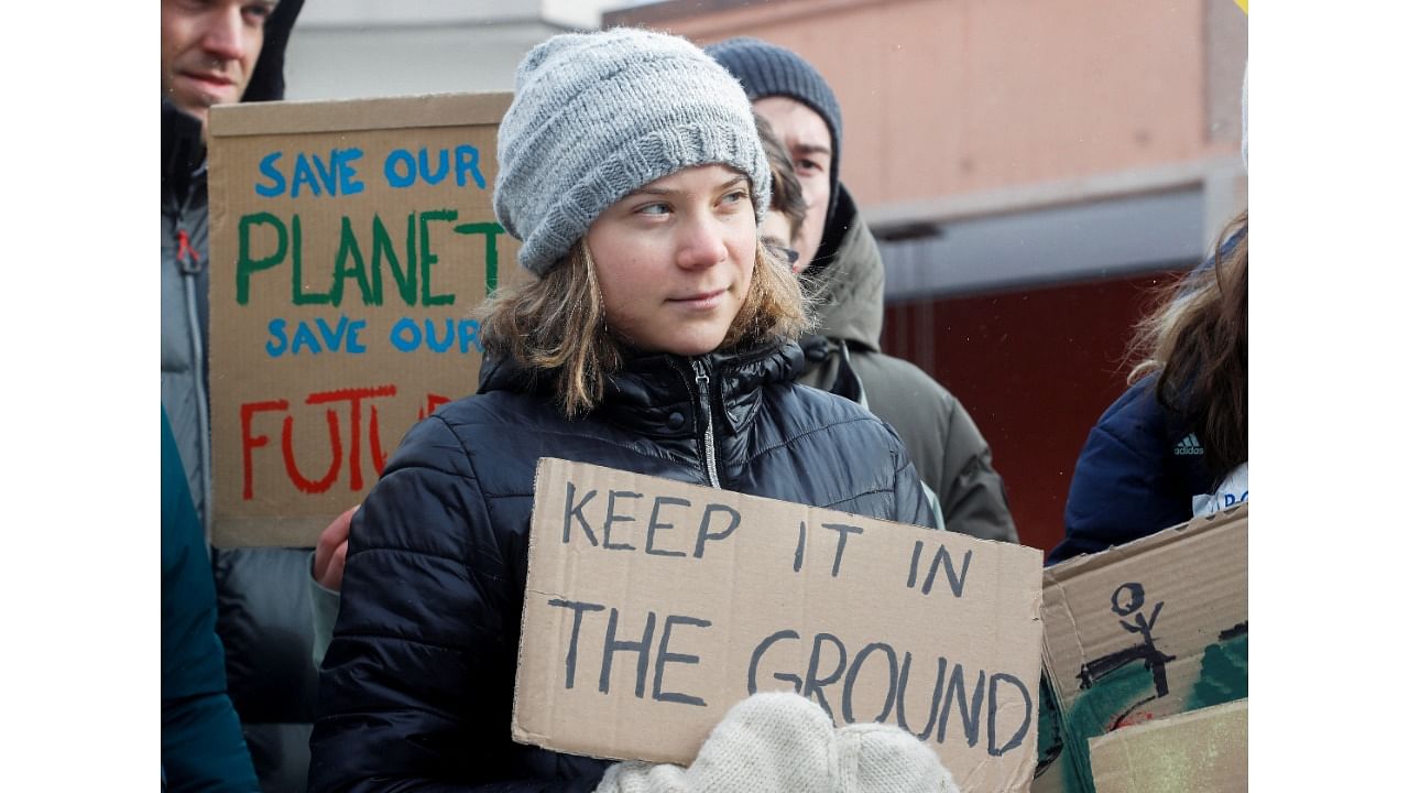 Climate activist Greta Thunberg takes part in a protest on the last day of the World Economic Forum (WEF) in Davos, Switzerland. Credit: Reuters Photo