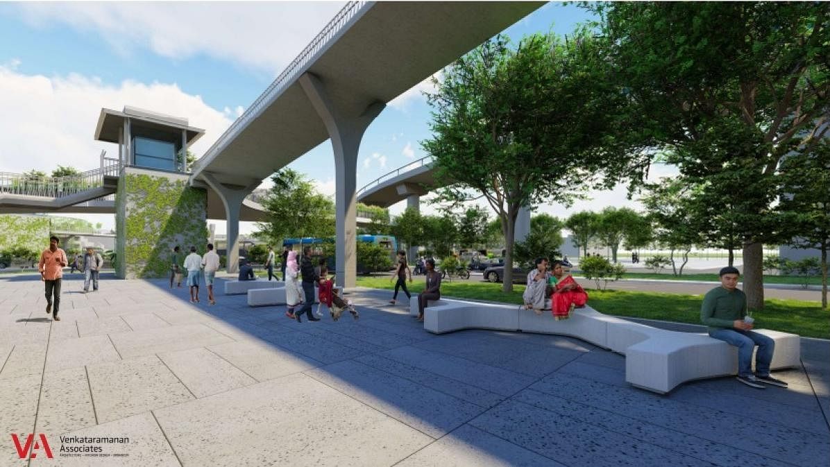 An artist's impression of the pedestrian and vendor space below the proposed skywalk. Credit: Special Arrangement