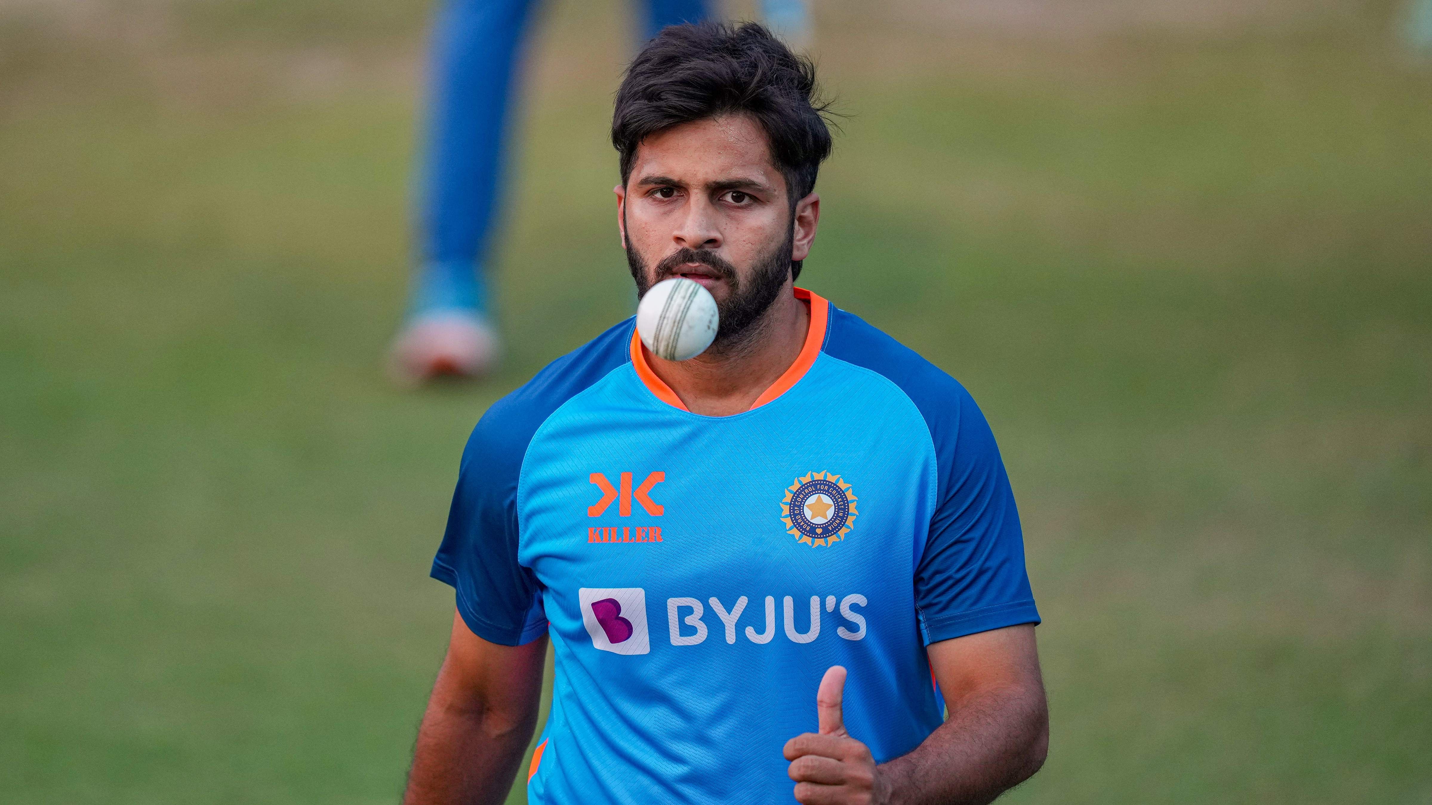 Indian pacer Shardul Thakur during a practice session. Credit: PTI Photo