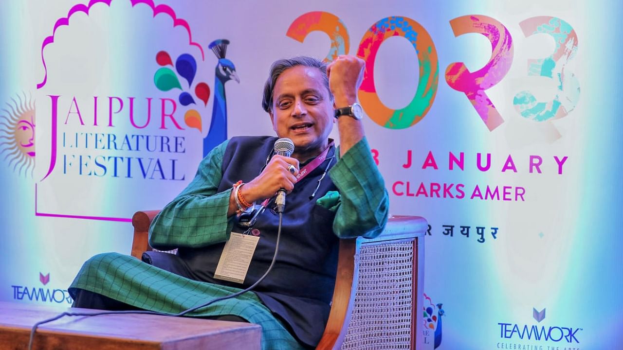 Congress MP and author Shashi Tharoor speaks during the Jaipur Literature Festival. Credit: PTI Photo