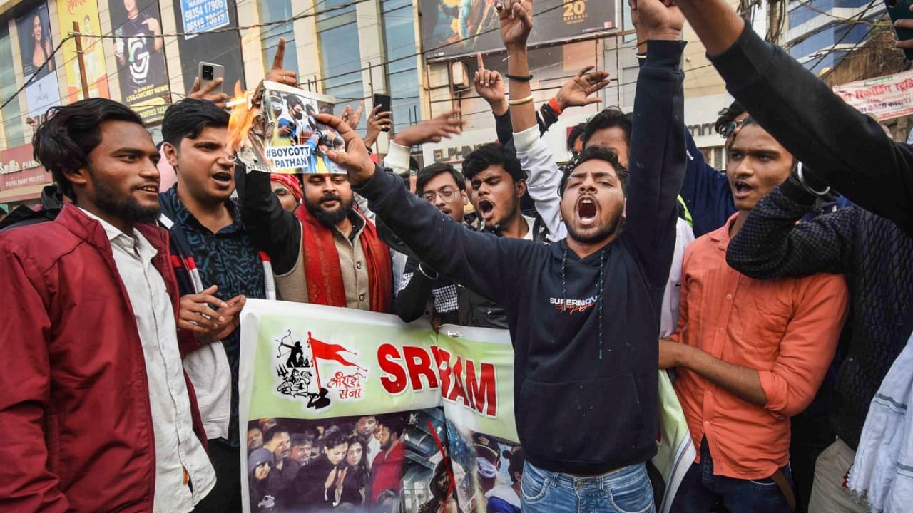 File photo of protests against the SRK-Deepika movie 'Pathaan'. Credit: PTI Photo