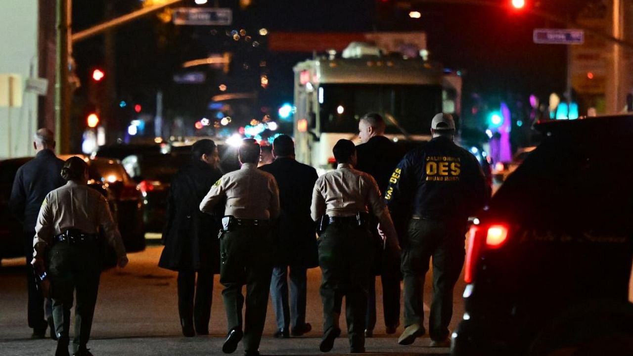 Investigators from the LA County Sheriff's Department Homicide bureau at the site of mass shooting. Credit: AFP Photo