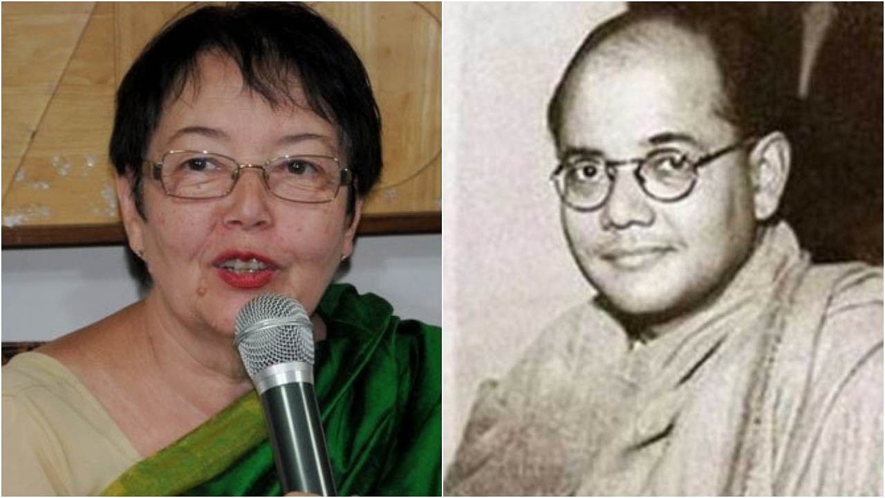 Anita Bose Pfaff (L) and Netaji Subhas Chandra Bose. Photo Credit: PTI, Twitter