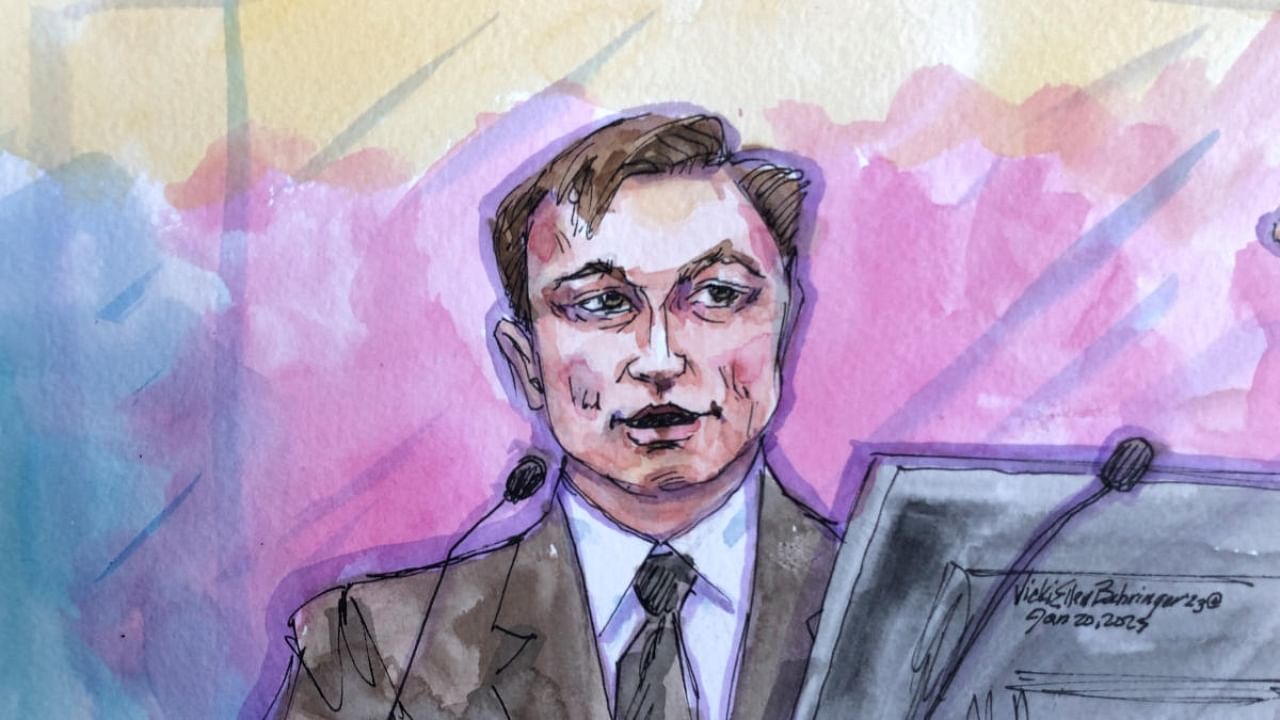Tesla CEO Elon Musk testifies during a securities-fraud trial in San Francisco, California, U.S., January 20, 2023 in this courtroom sketch. Credit: Reuters Photo