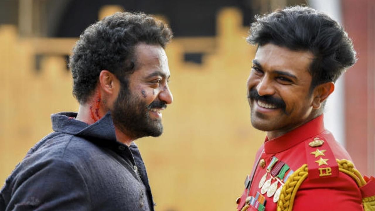 Telugu film 'RRR' actors Jr. NTR and Ram Charan. Credit: PTI Photo