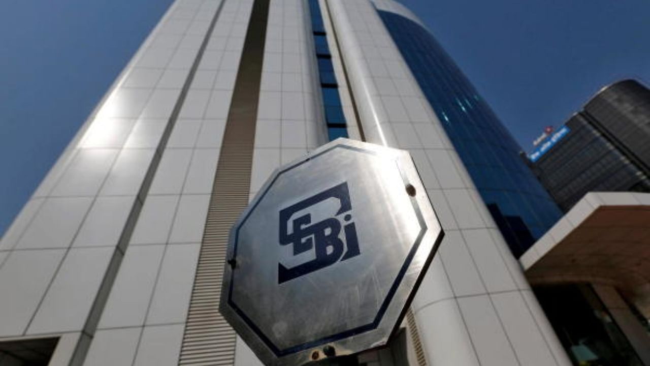 The logo of the Securities and Exchange Board of India (SEBI) is pictured on the premises of its headquarters in Mumbai. Credit: Reuters File Photo