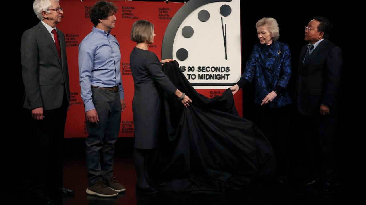 The 2023 Doomsday Clock announcement. Credit: Reuters Photo