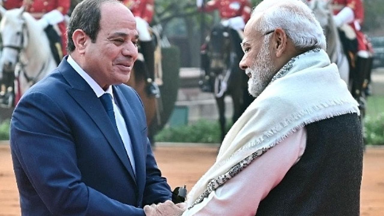 Egyptian President Abdel Fattah El-Sisi with Prime Minister Narendra Modi. Credit: IANS Photo