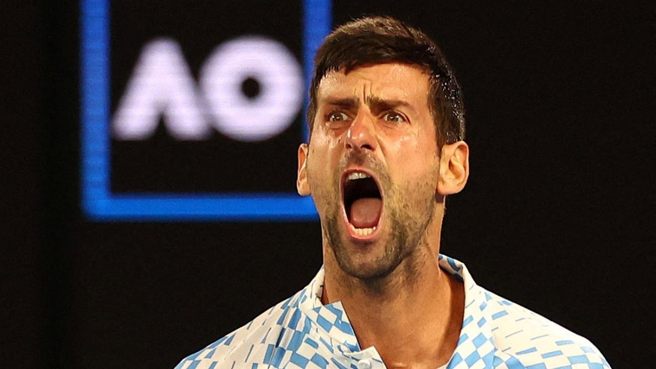 Serbia’s Novak Djokovic reacts during his quarter final match against Russia’s Andrey Rublev. Credit: Reuters Photo