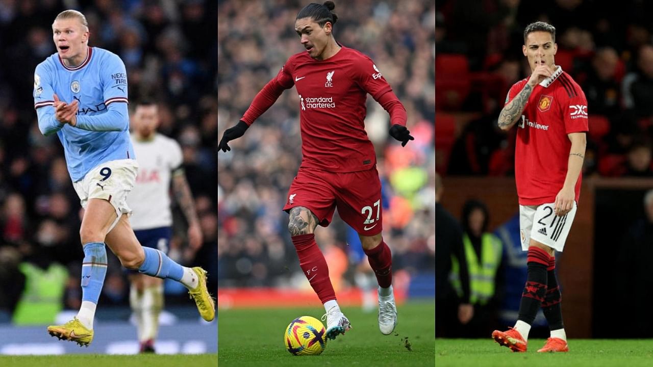 English Premier League new joinees (left-right) Manchester City's Erling Haaland, Liverpool's Darwin Nunez, and Manchester United's Antony. Credit: AFP, Reuters Photos
