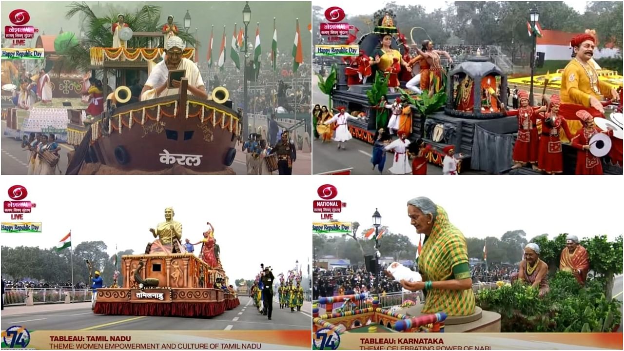 A collage of tableaux of Kerala, Karnataka, Tamil Nadu and Maharashtra. Credit: DH Collage 