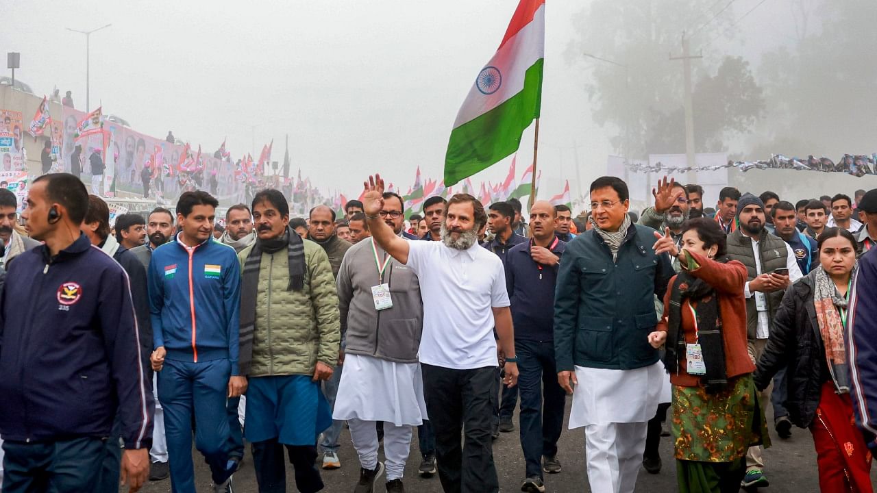 The 3,570-km walkathon will reach its grand finale on January 30 in Srinagar. Credit: PTI Photo