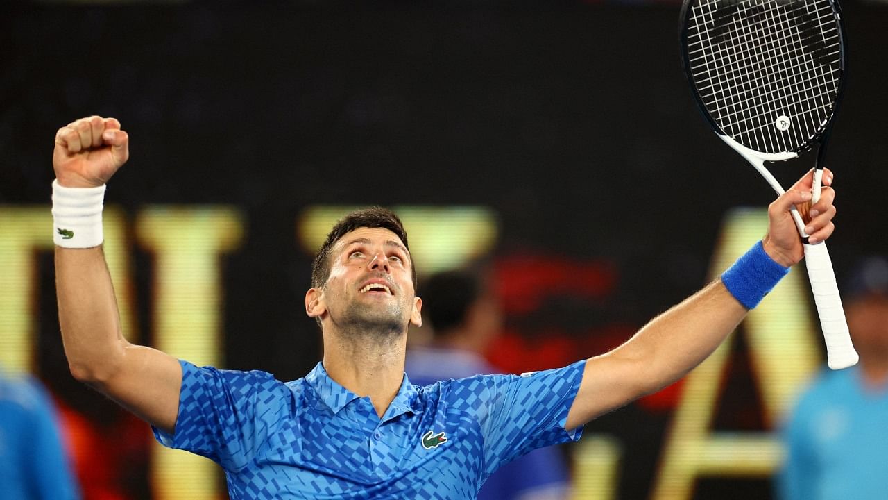 Novak Djokovic celebrates winning his semi final match against Tommy Paul of the US. Credit: Reuters Photo