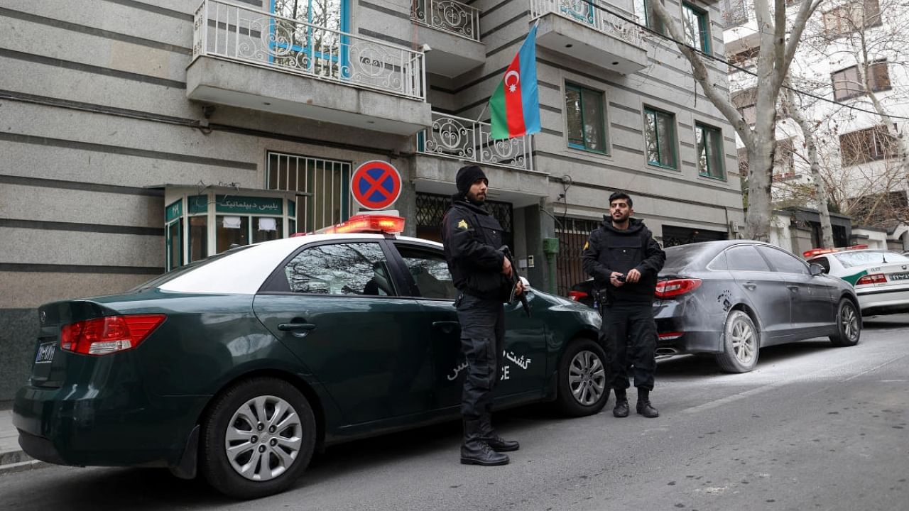 A general view outside the Embassy of the Republic of Azerbaijan after an attack on it, in Tehran, Iran, January 27, 2023. Credit: Reuters Photo