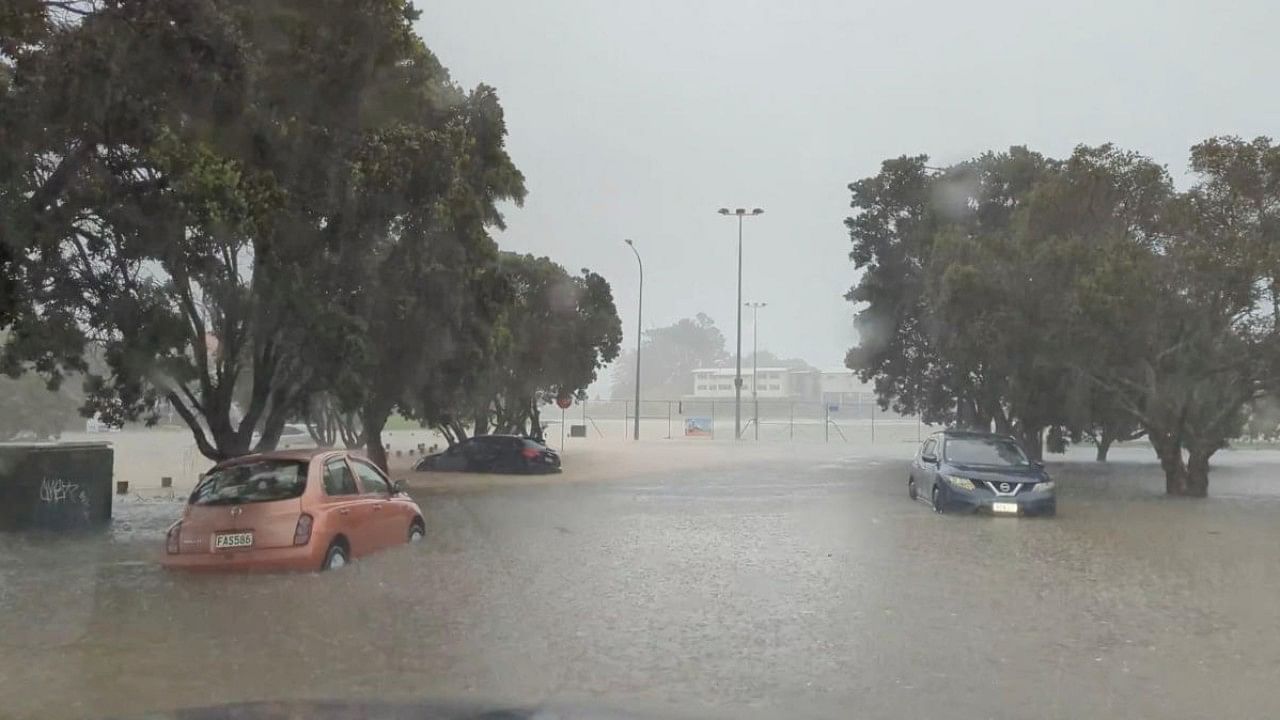 Heavy rains cause flooding in Auckland. Credit: @MonteChristoNZ/via Reuters