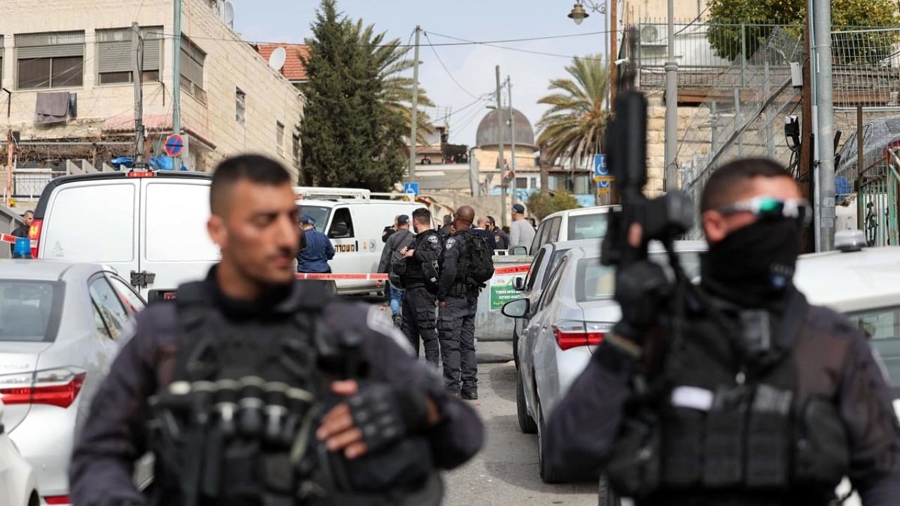 Israeli security forces gather in Jerusalem's predominantly Arab neighbourhood of Silwan, where an assailant reportedly shot and wounded two people. Credit: AFP Photo