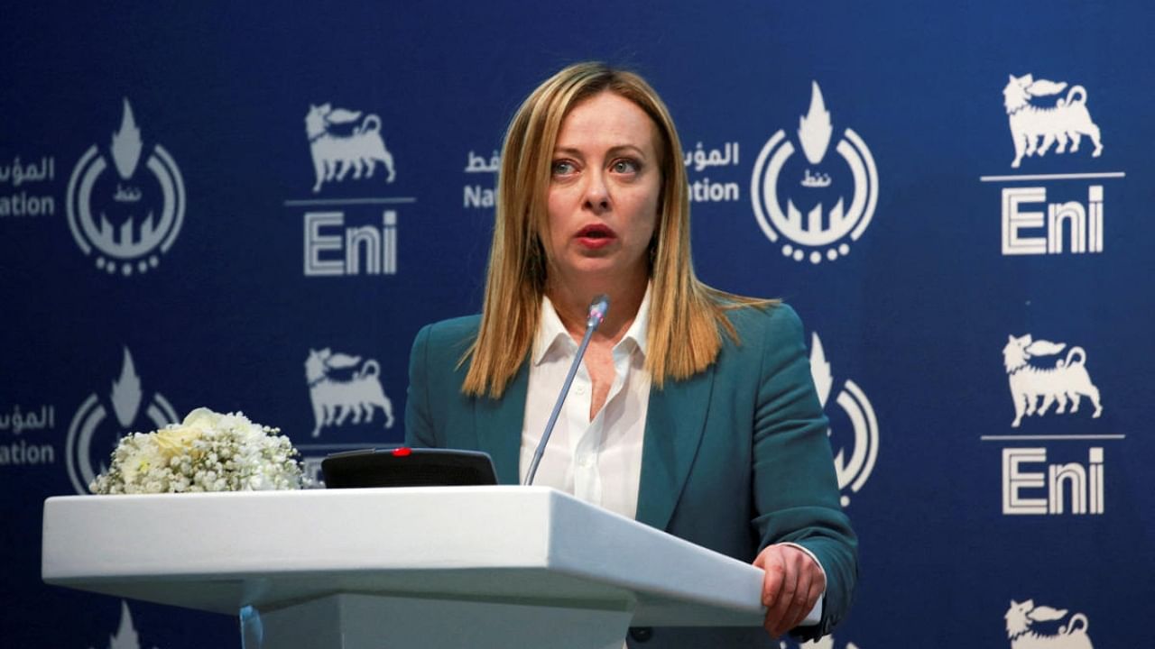 Italian Prime Minister Giorgia Meloni speaks during a news conference in Tripoli. Credit: Reuters Photo