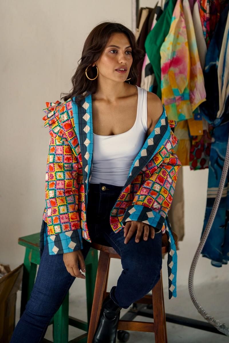 The limited-edition jacket is inspired by the tradition of quilting and uses motifs of the favourite flower of each transgender woman associated with the Aravani Art Project