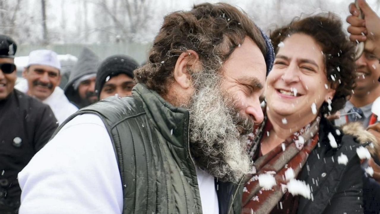 The Congress party shared videos and photographs of the siblings' frolic snowball fight, and these went viral immediately. Credit: PTI Photo