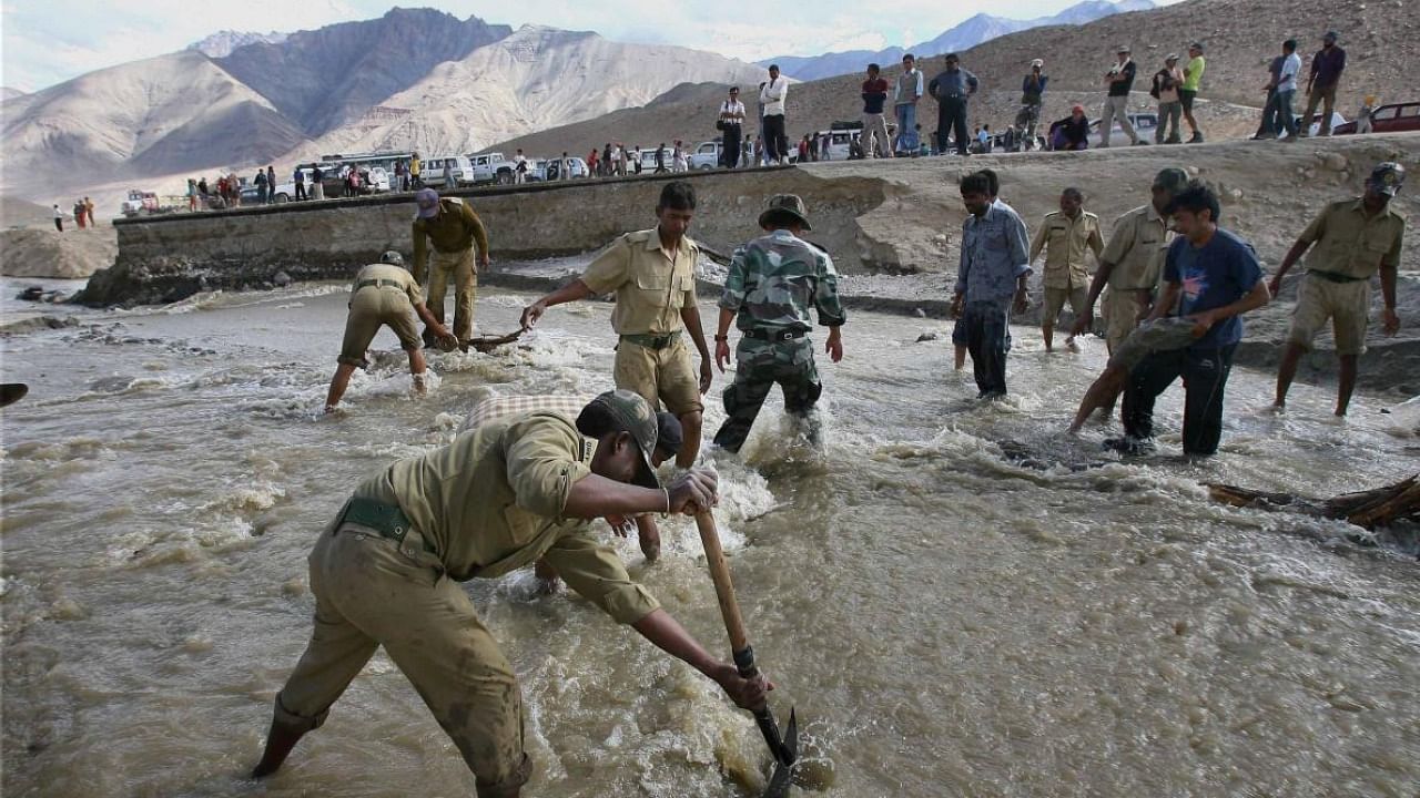 File photo of overflowing water of Indus river in Leh. Credit: PTI