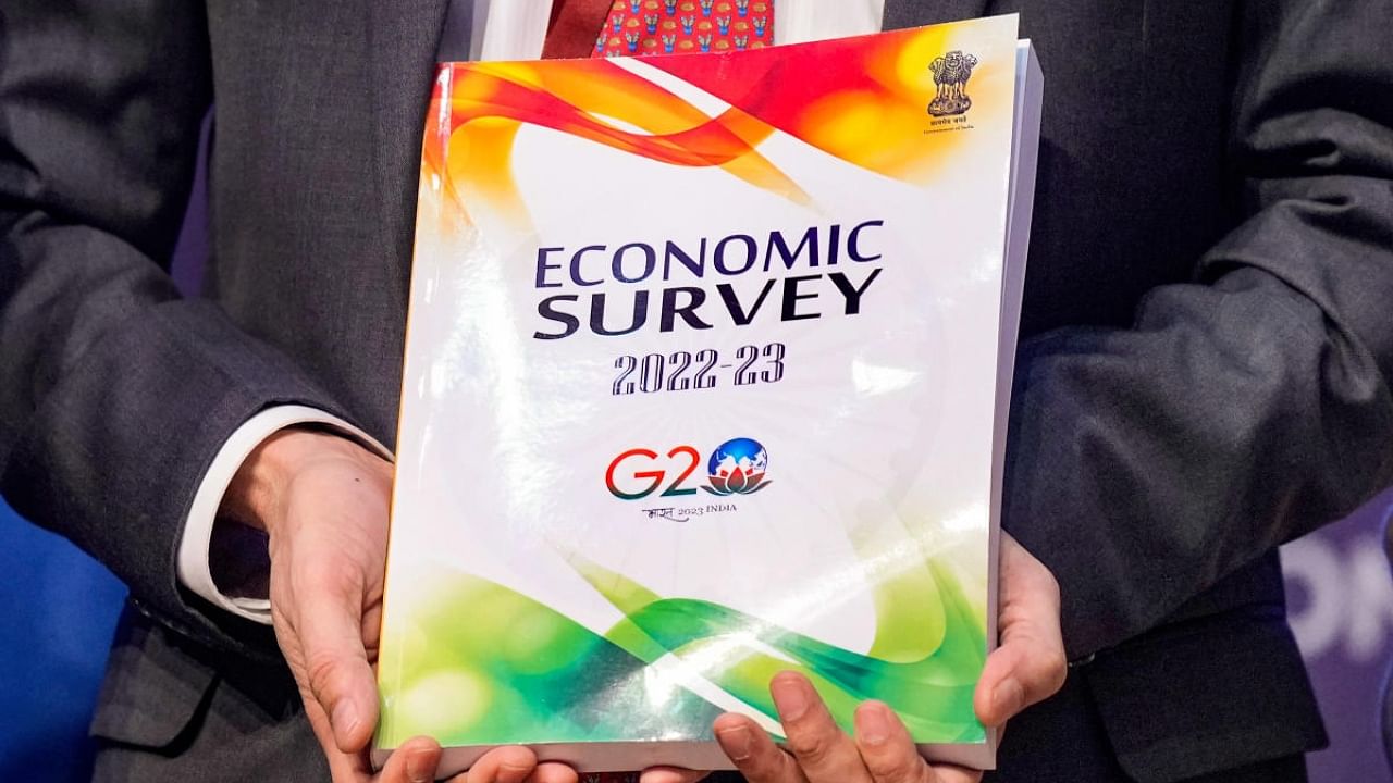 Economic Survey 2022-23 presentation. Credit: PTI Photo