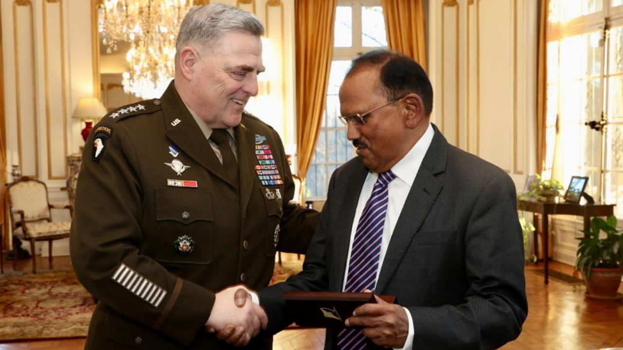 General Mark Milley, Chairman of the Joint Chiefs of Staff and NSA Ajit Doval. Credit: Twitter/@IndianEmbassyUS