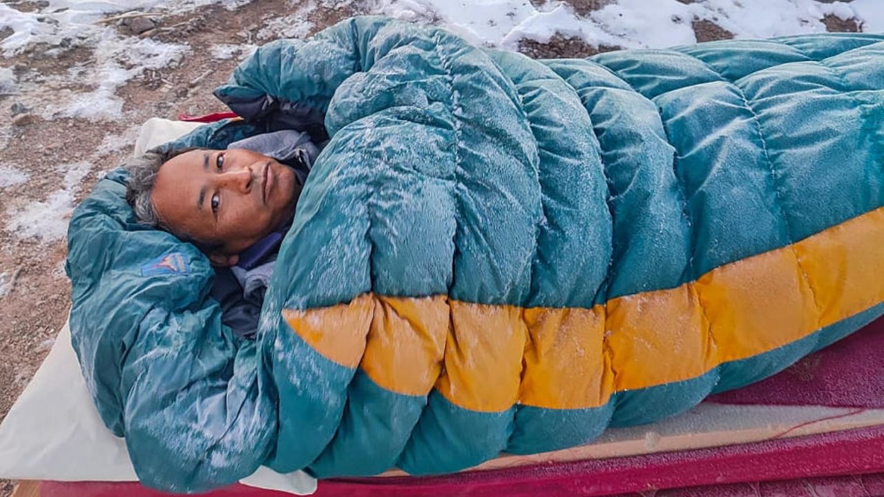 Social reformist Sonam Wangchuk on the 3rd day of his five-day climate fast to 'save Ladakh'. Credit: PTI Photo