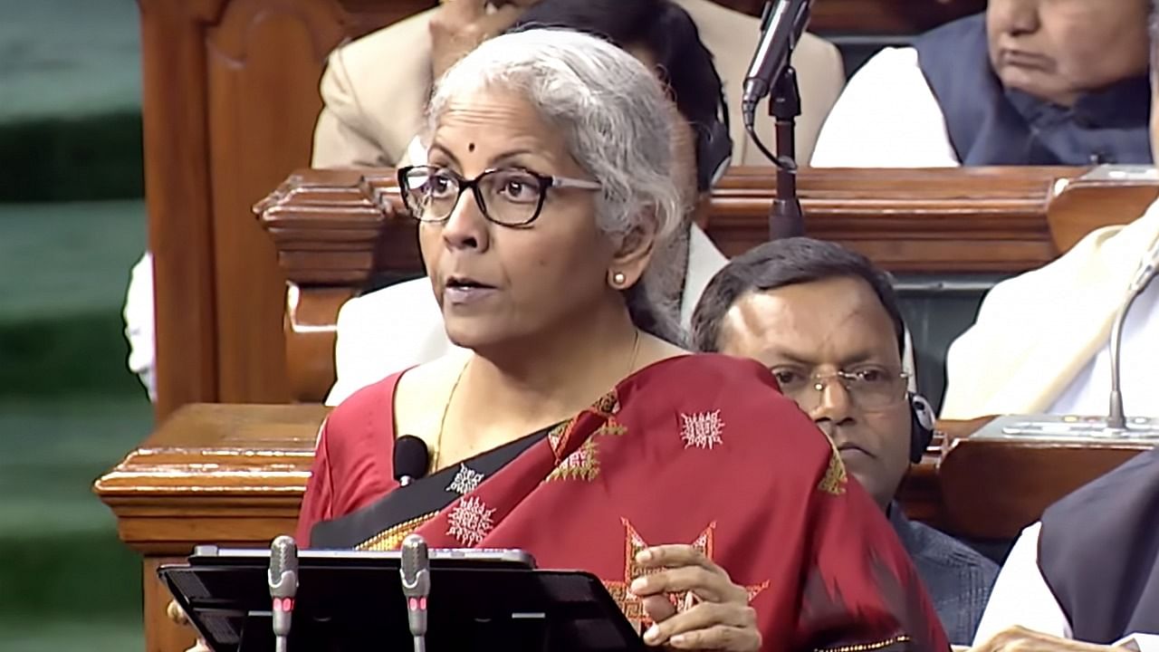 Presenting the Union Budget for 2023-24, Finance Minister Nirmala Sitharaman asserted that India’s rising global profile is because of several accomplishments such as unique world-class digital public infrastructure, entailing Aadhaar, Co-Win and UPI. Credit; IANS/Sansad TV