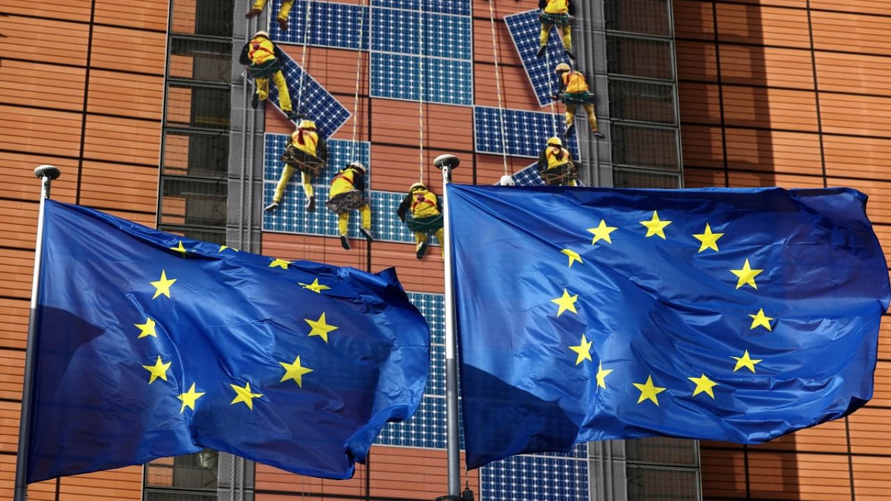 European Union flags flutter outside the EU Commission headquarters, in Brussels, Belgium, February 1, 2023. Credit: Reuters Photo