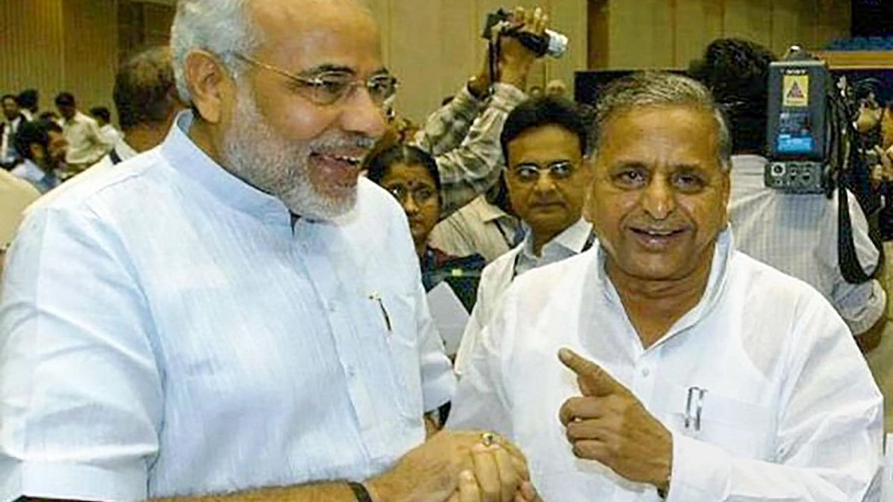 Undated photo of Prime Minister Narendra Modi and Samajwadi Party founder Mulayam Singh Yadav. Credit: PTI File Photo