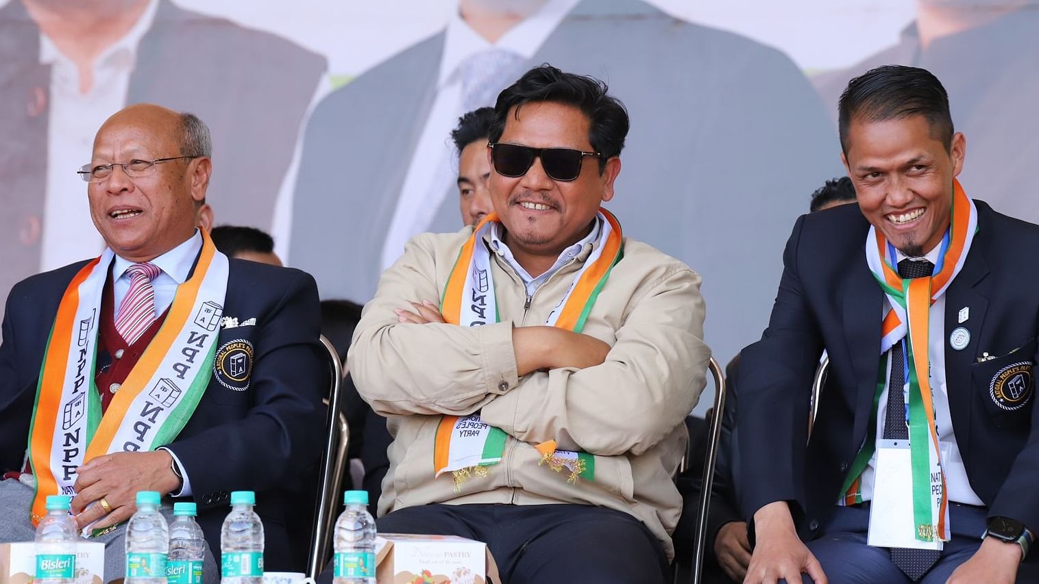 CM Conrad K Sangma (in the middle) during release of NPP's manifesto, on Friday at Jowai. Photo credit: NPP