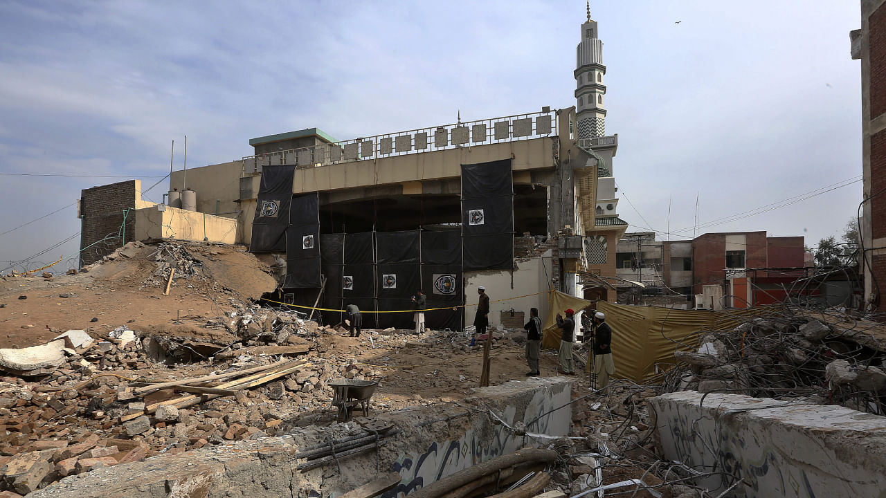 Site of Monday's suicide bombing in Pakistan's Peshawar. Credit: AP/PTI Photo