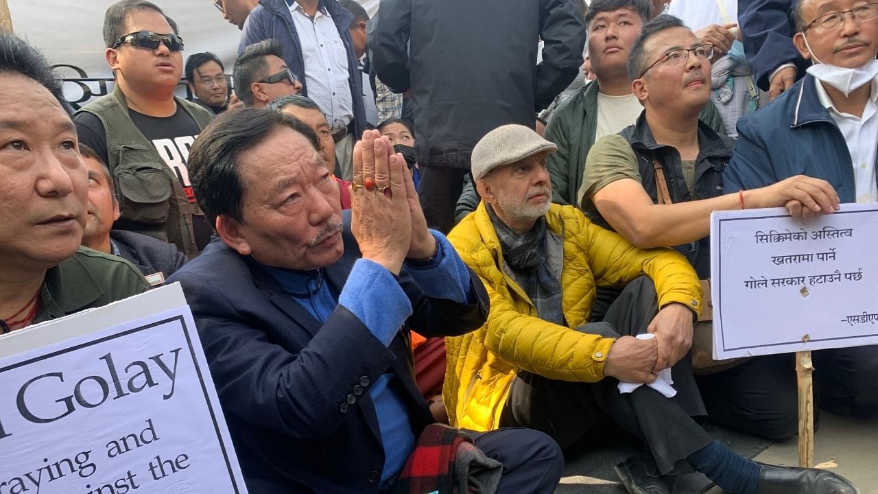 Ten SDF members were also arrested in Gangtok for burning the effigy of Chief Minister Prem Singh Tamang. Credit: IANS Photo